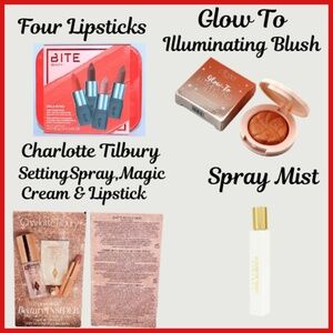 COSMETICS MULTIPLE QUANTITY SET - CHARLOTTE TILLBURY, 4 LIPSTICKS, BLUSH, MIST